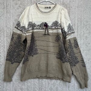 Vintage Winona Golfer on Golf Course Novelty Woven Sweater Sz L USA Made